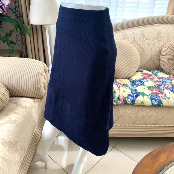 Zara Asymmetric Ribbed Midi Skirt in Navy Blue - Picture 4 of 10